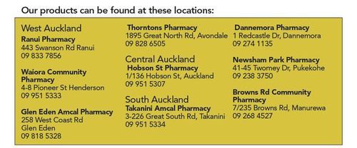 Different chemists and stores that sell our products