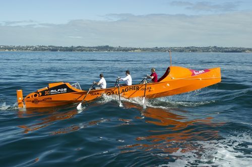 Team Gallagher practice rowing in the harbour