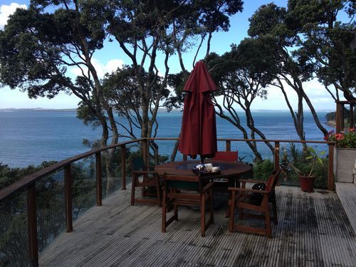 Pohutakawa view prunning. Seated one looks clear under the lower canopy, while the "window" between the upper and lower canopies provides a view from upstairs. Healthy trees, stable cliff edge, great view and happy clients!