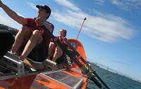 Martin and James do their turn at the oars during a team training session.