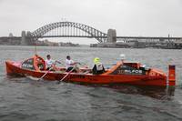 Martin Berka and Andrew McCowan training in Sydney Harbour yesterday