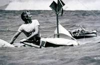 1977 - Colin Quincey departing Hokianga. He arrived in Brisbane 63 days later.
